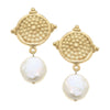 SUSAN SHAW SUSAN SHAW HANDCAST GOLD & FRESHWATER COIN PEARL EARRINGS