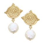 SUSAN SHAW SUSAN SHAW HANDCAST GOLD & FRESHWATER COIN PEARL EARRINGS