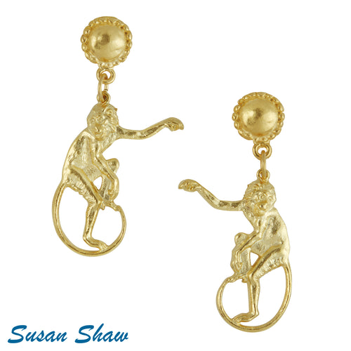 Susan Shaw 24Kt Gold Plated Monkey Dangle Earrings