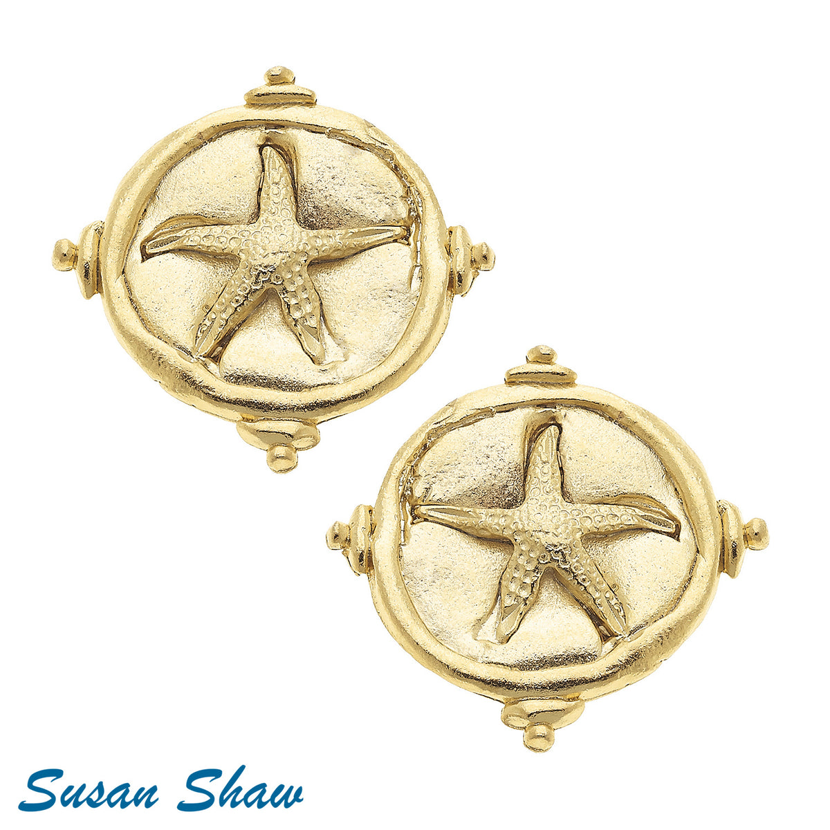 Handcast Gold Sandollar/Starfish CLIP Earrings.