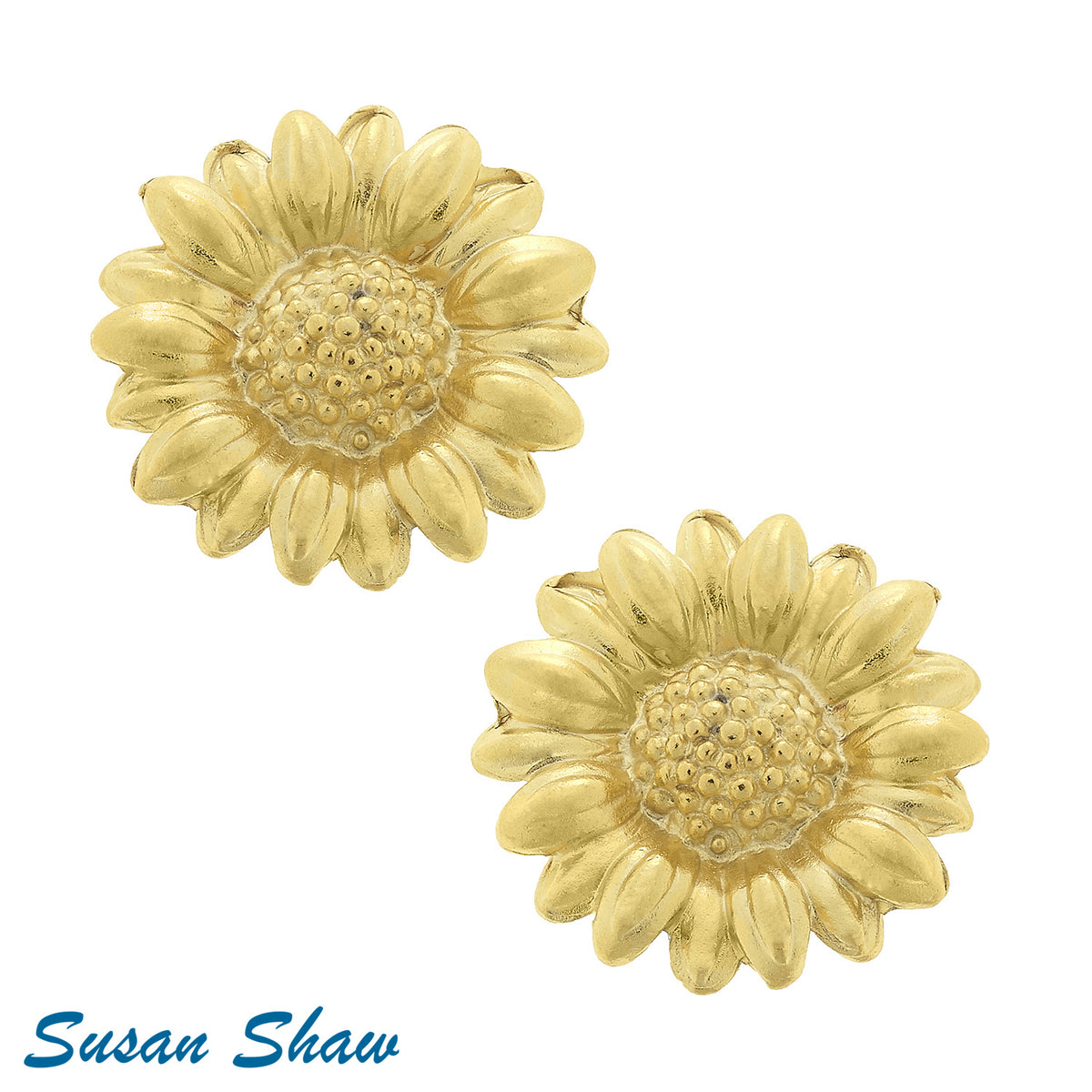 Handcast Gold Sunflower CLIP Earrings