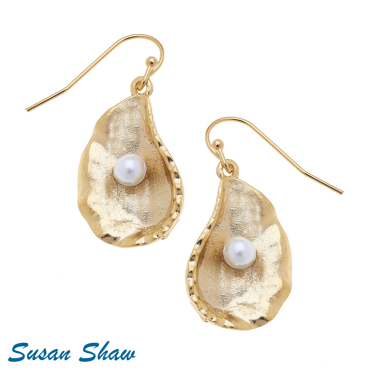 Handcast Gold Oyster with Freshwater Pearl Earrings