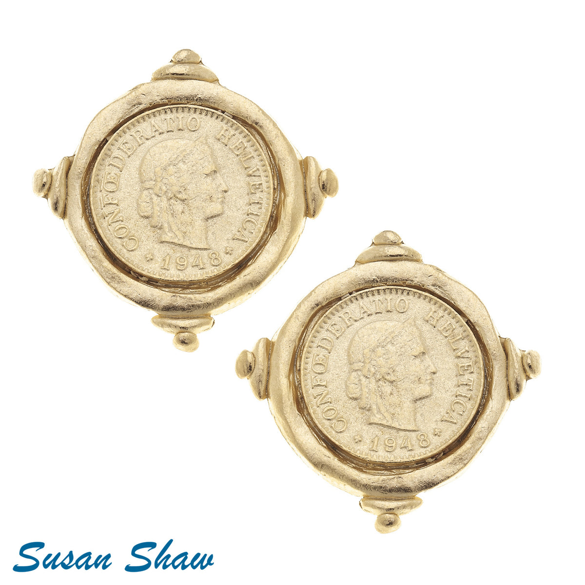 SUSAN SHAW COIN INTAGLIO CLIP ON EARRINGS
