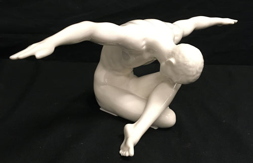 NUDE MALE GLAZED FINE PORCELAIN FIGURINE-30067-Sitting with Arms Outstretched