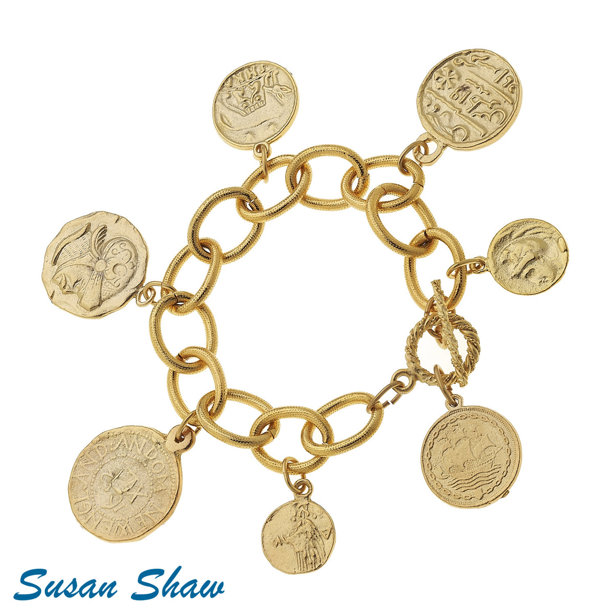 Handcast Gold Coin Charm Bracelet.