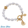 Handcast Silver Oyster Shell and Freshwater Pearl Toggle Bracelet