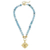 SUSAN SHAW GOLD TURTLE ON AQUA FIRE AGATE NECKLACE