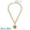 Handcast Gold Square with Aqua French Glass Necklace
