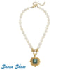 Handcast Gold Green Crystal Pendant on Genuine Freshwater Pearl Necklace