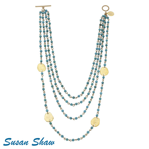 SUSAN SHAW MULTISTRAND TURQUOISE + GOLDEN CIRCLE NECKLACE