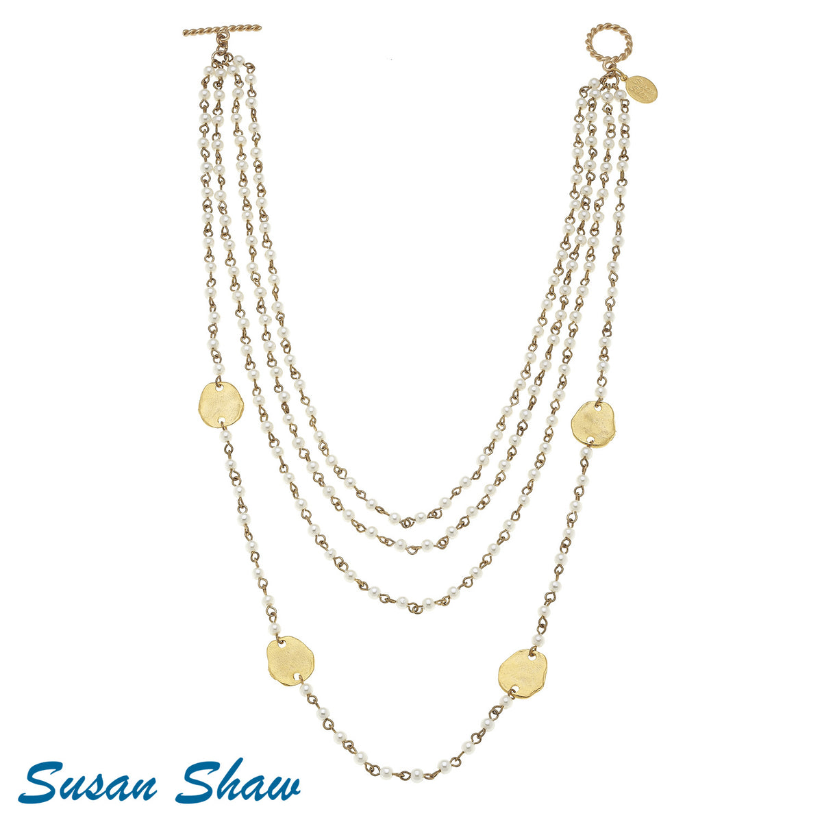 SUSAN SHAW MULTISTRAND PEARL + CIRCLE NECKLACE