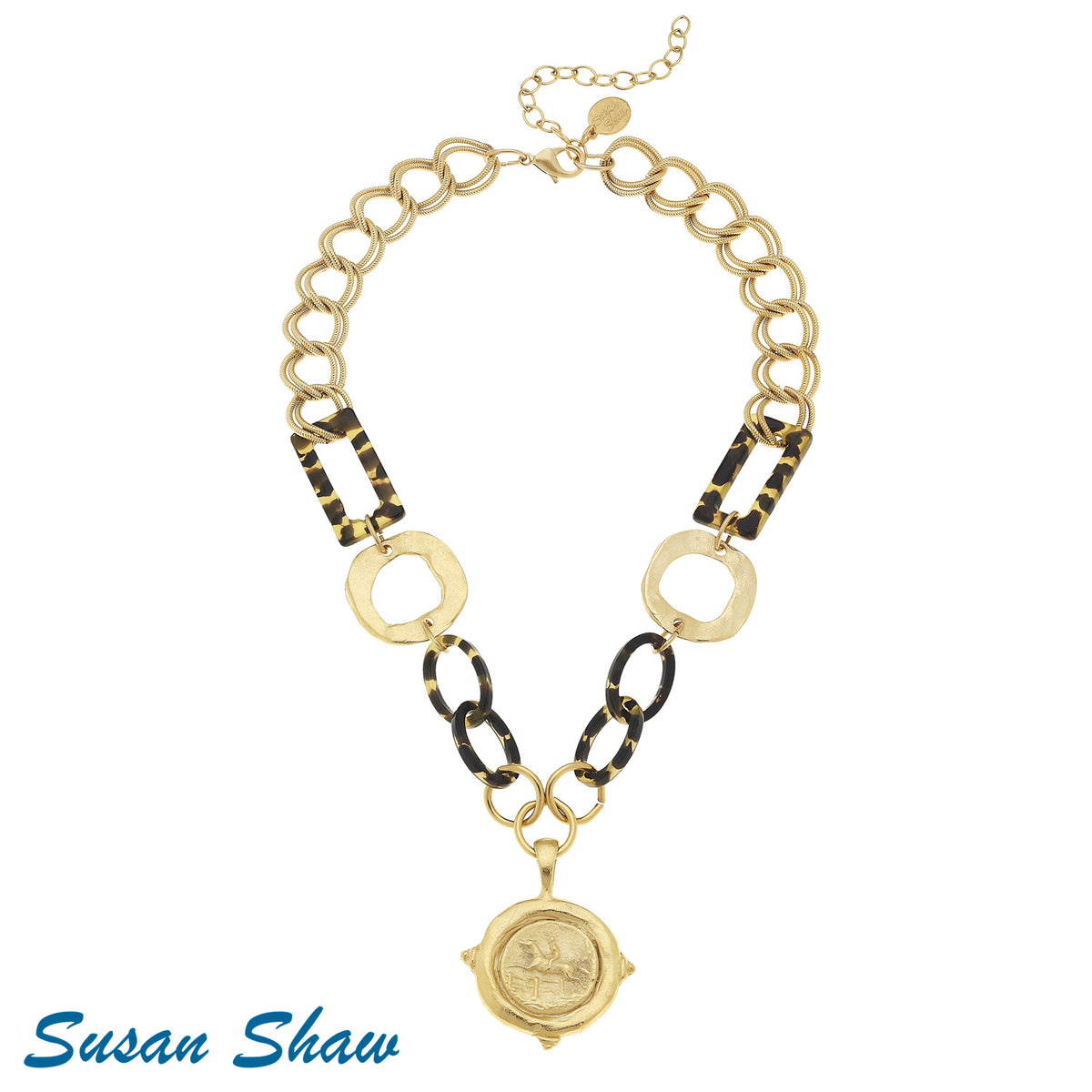 Susan Shaw Necklace: An Equestrian Coin with 24kt finish and Tortoise