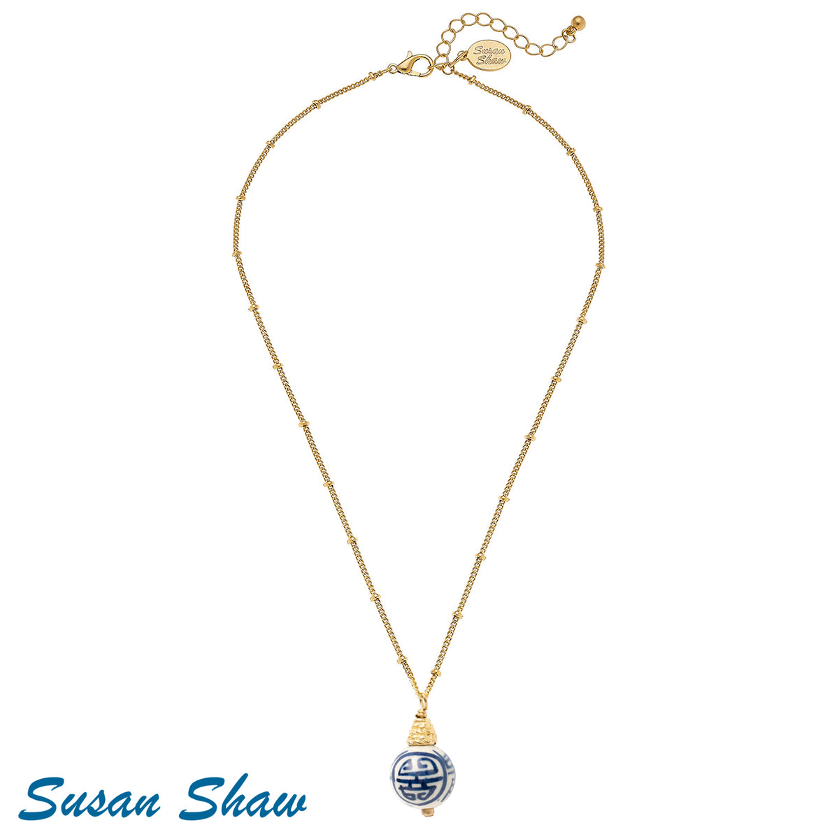 SUSAN SHAW BLUE & WHITE DAINTY DROP NECKLACE