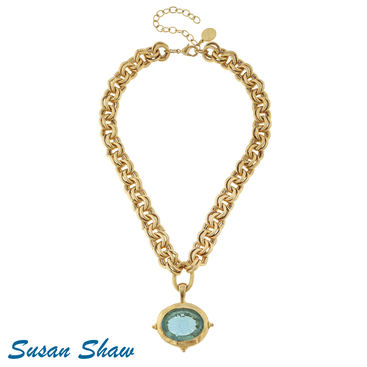 Susan Shaw Necklace: Aqua Venetian Glass Bee with Chain
