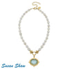 Susan Shaw Necklace: Aqua Venetian Glass Bee & Pearls