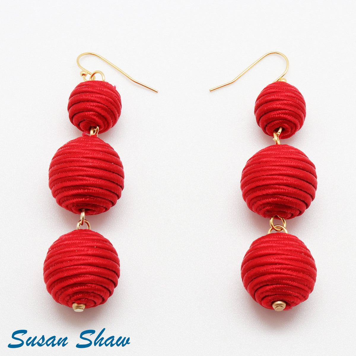 Red Silk 3-Ball Earrings