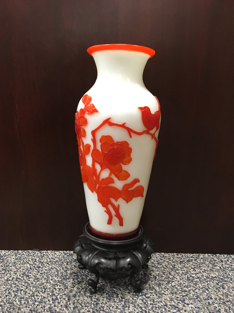 Chinese Red & White Peking Glass Vase - Early 20th Century