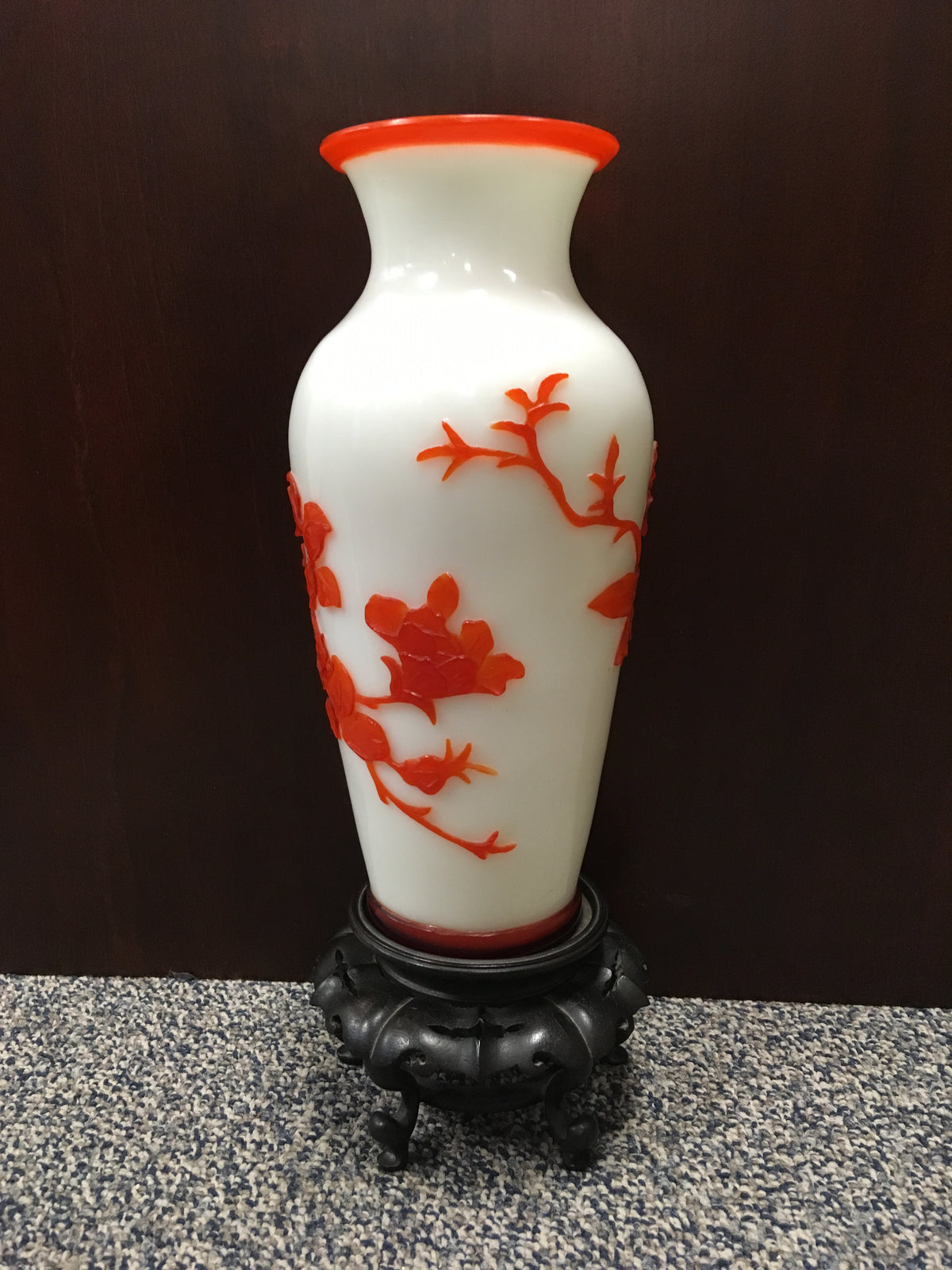Chinese Red & White Peking Glass Vase - Early 20th Century