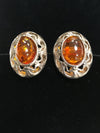 Genuine Amber and Sterling Silver Clip on Earrings