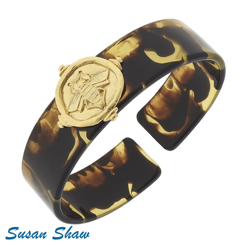 Susan Shaw Bracelet: Faux Tortoise Bracelet with Gold Bee